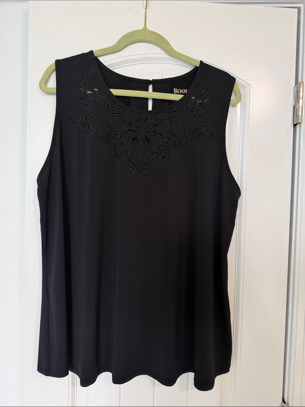 ROAM Black Sleeveless Embroidered Yoke Tank